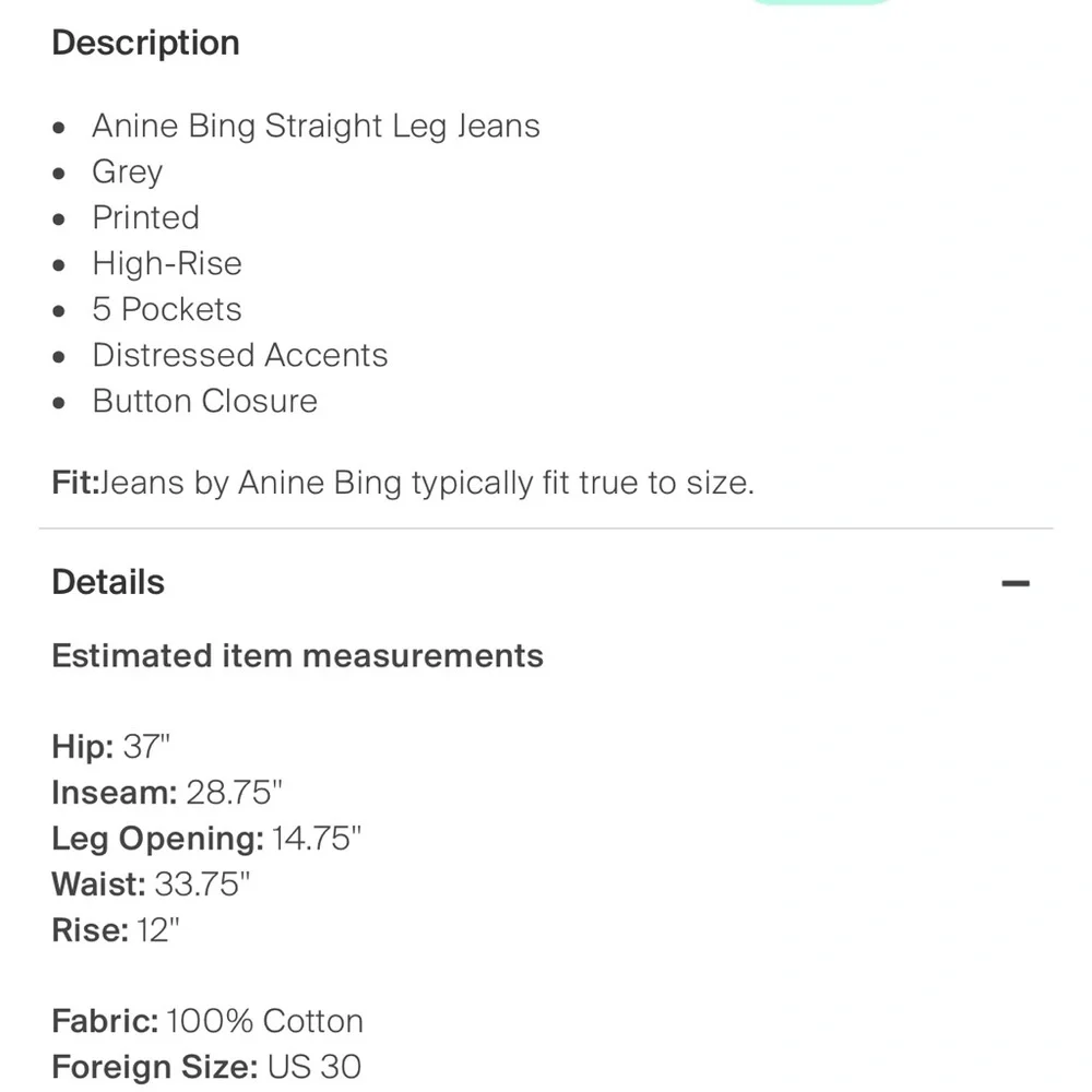 ANINE BING High Rise Straight Jean sz 30 gray, faded black cotton denim jeans - Picture 3 of 3